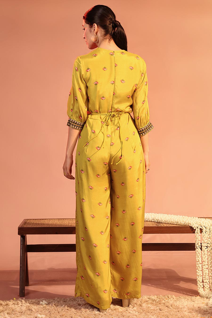 Yellow Tamaya Embellished Overlap Jumpsuit