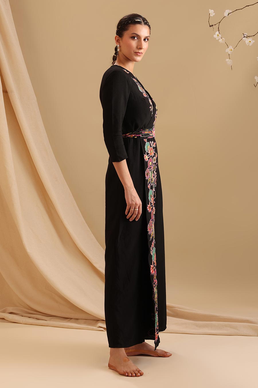 Black Aarani Applique Overlap Jumpsuit