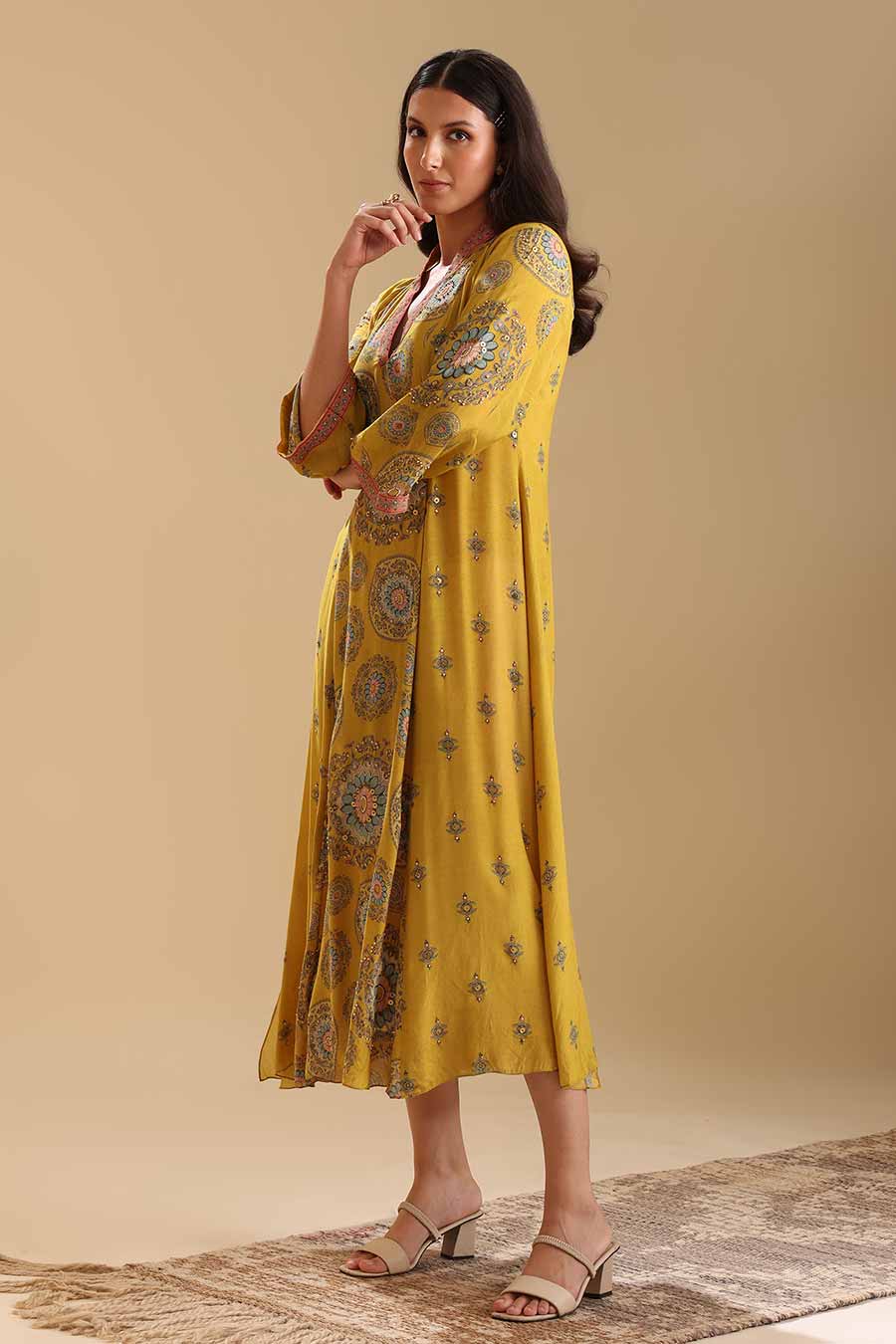 Yellow Eraya Embellished Midi Dress