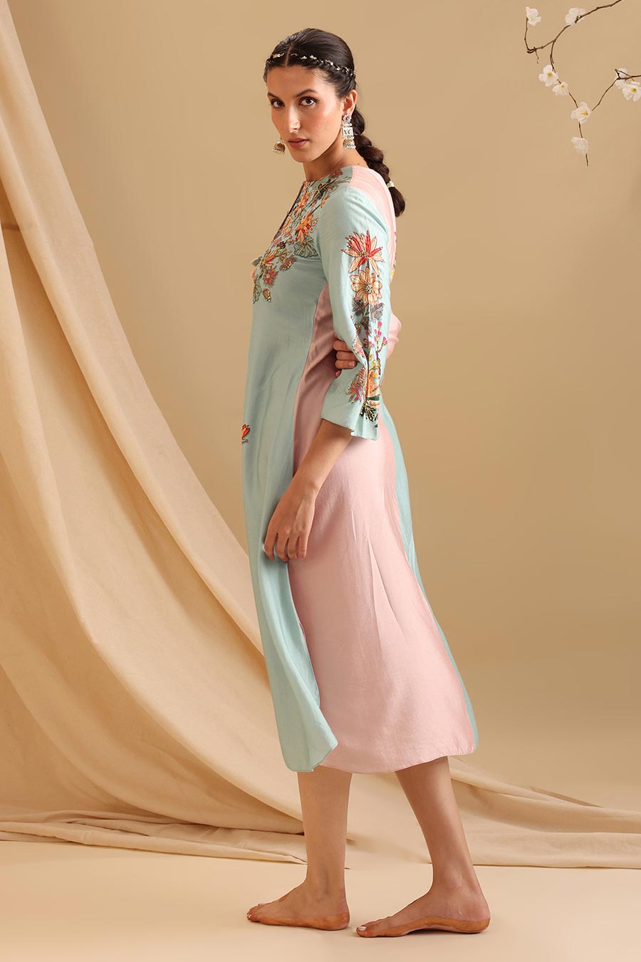 Pink & Blue Aarani Embellished Dress