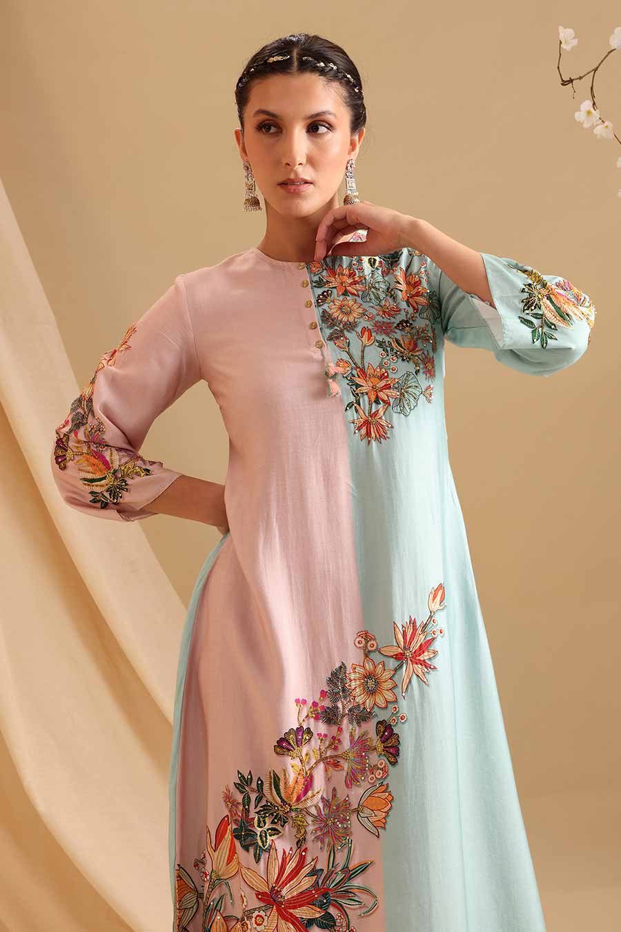 Pink & Blue Aarani Embellished Dress