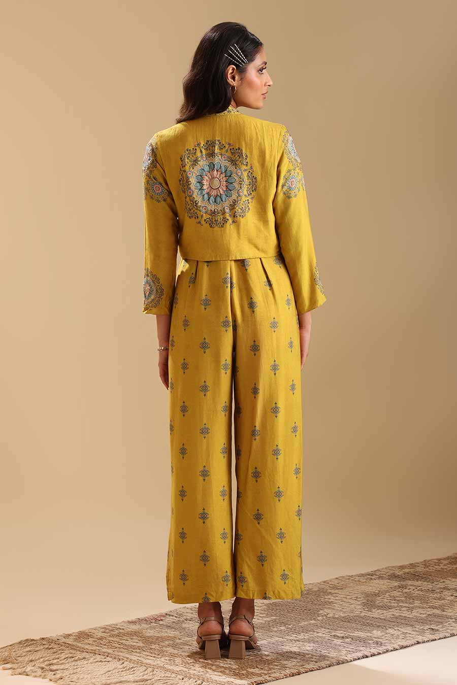 Yellow Eraya Embellished Jumpsuit & Jacket Set