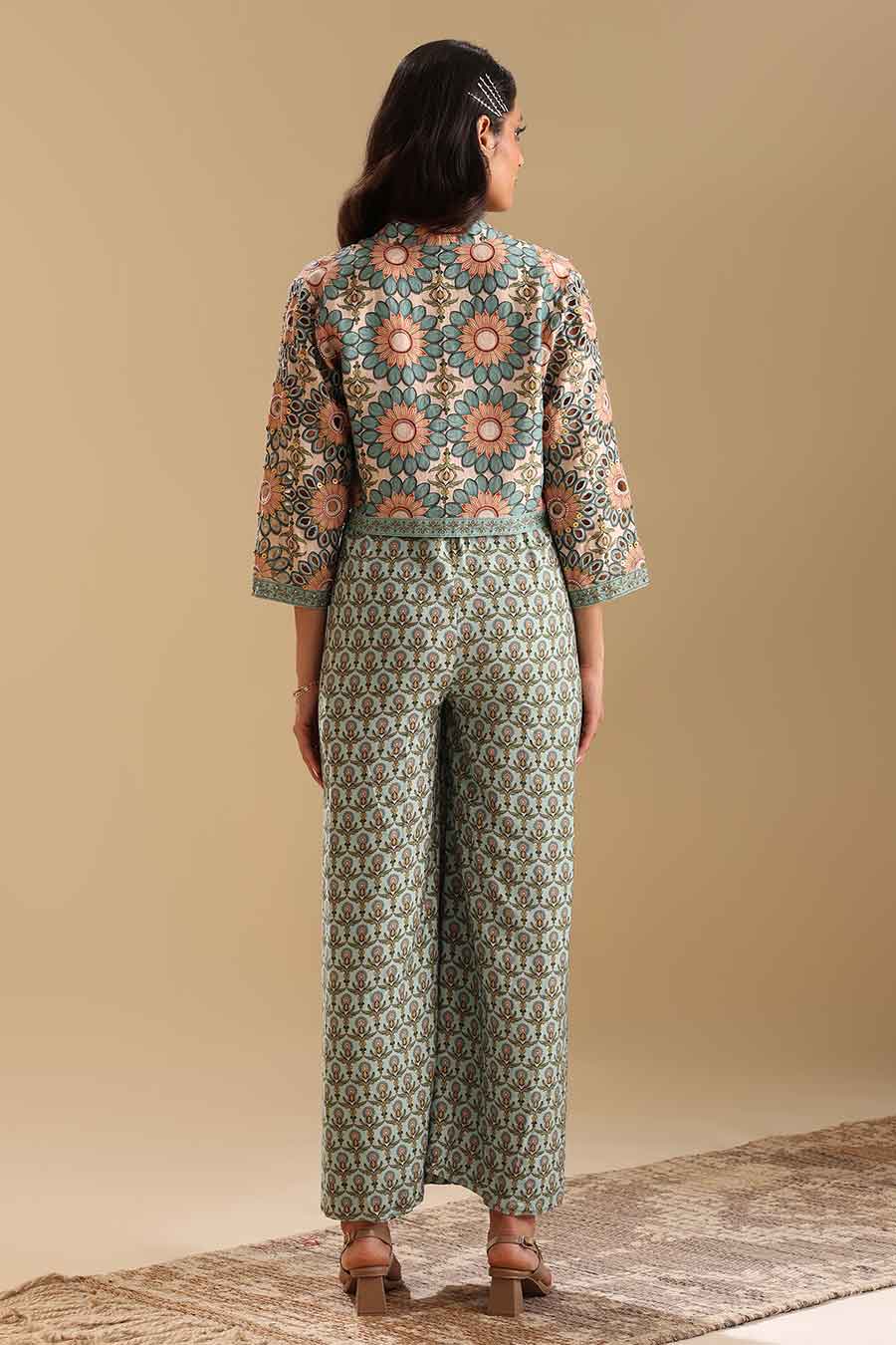 Green Eraya Embellished Jumpsuit & Jacket Set