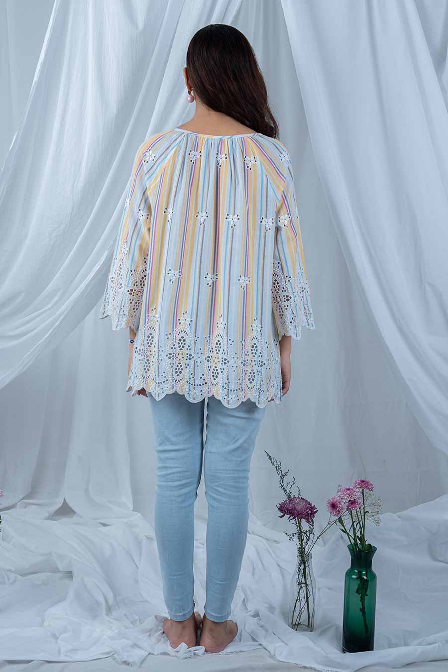 Multicolour Cotton Scalloped Embroidered Top