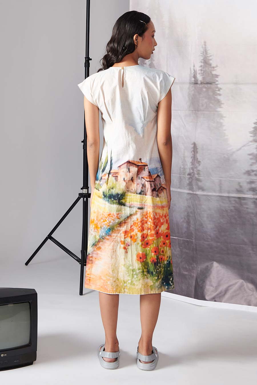 Multicolour Scenary Printed Midi Dress