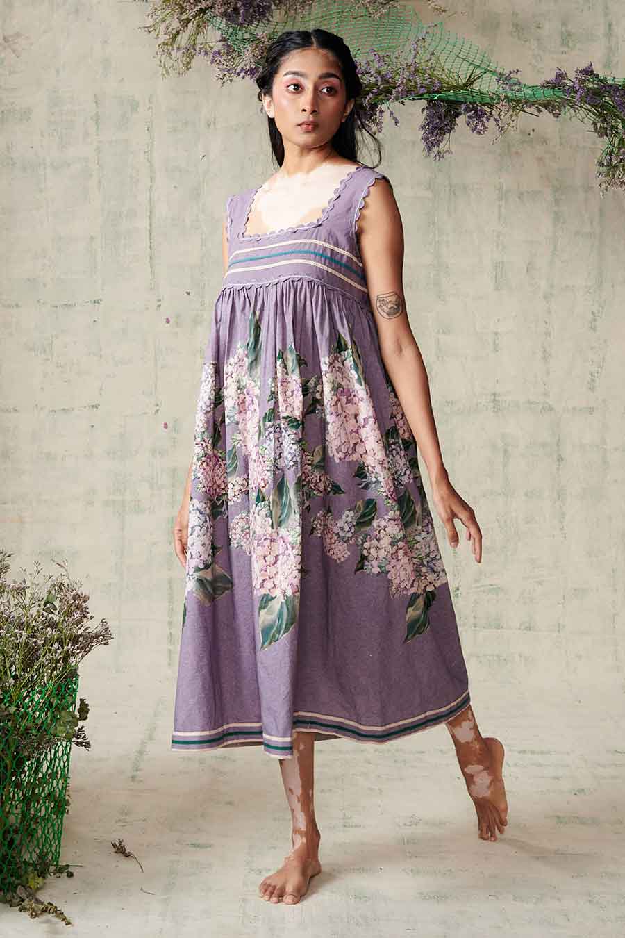 Lavender Printed A-Line Dress