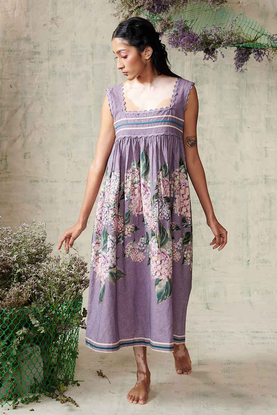 Lavender Printed A-Line Dress