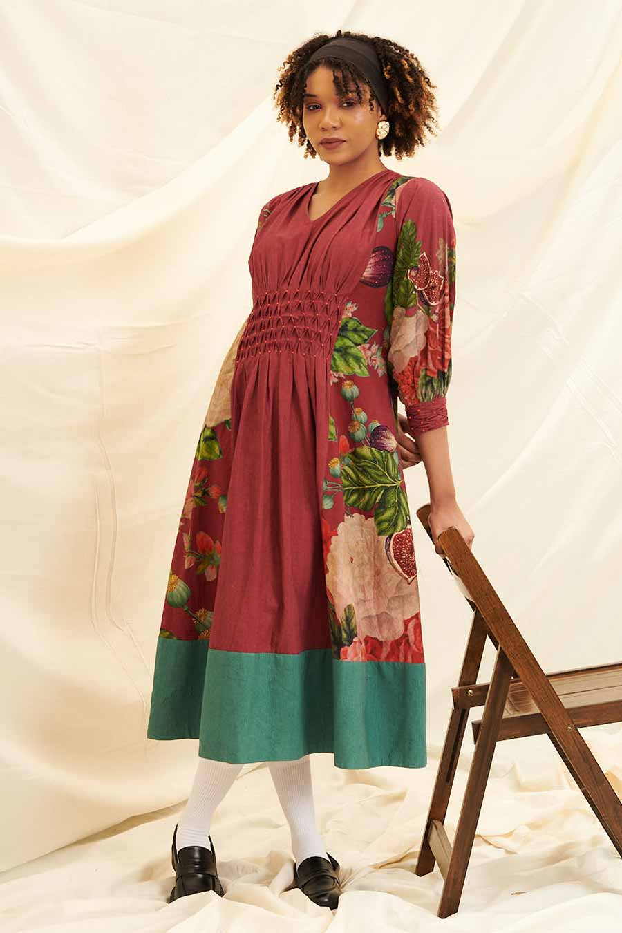 Maroon Poppy Bloom Printed Dress