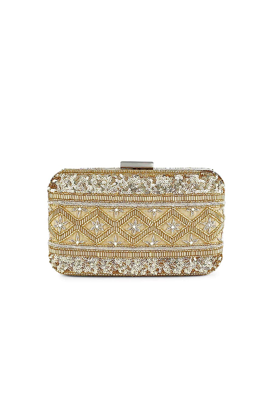 Gold Hand-Embroidered Box Clutch