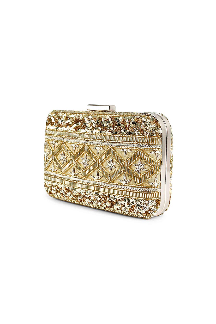 Gold Hand-Embroidered Box Clutch