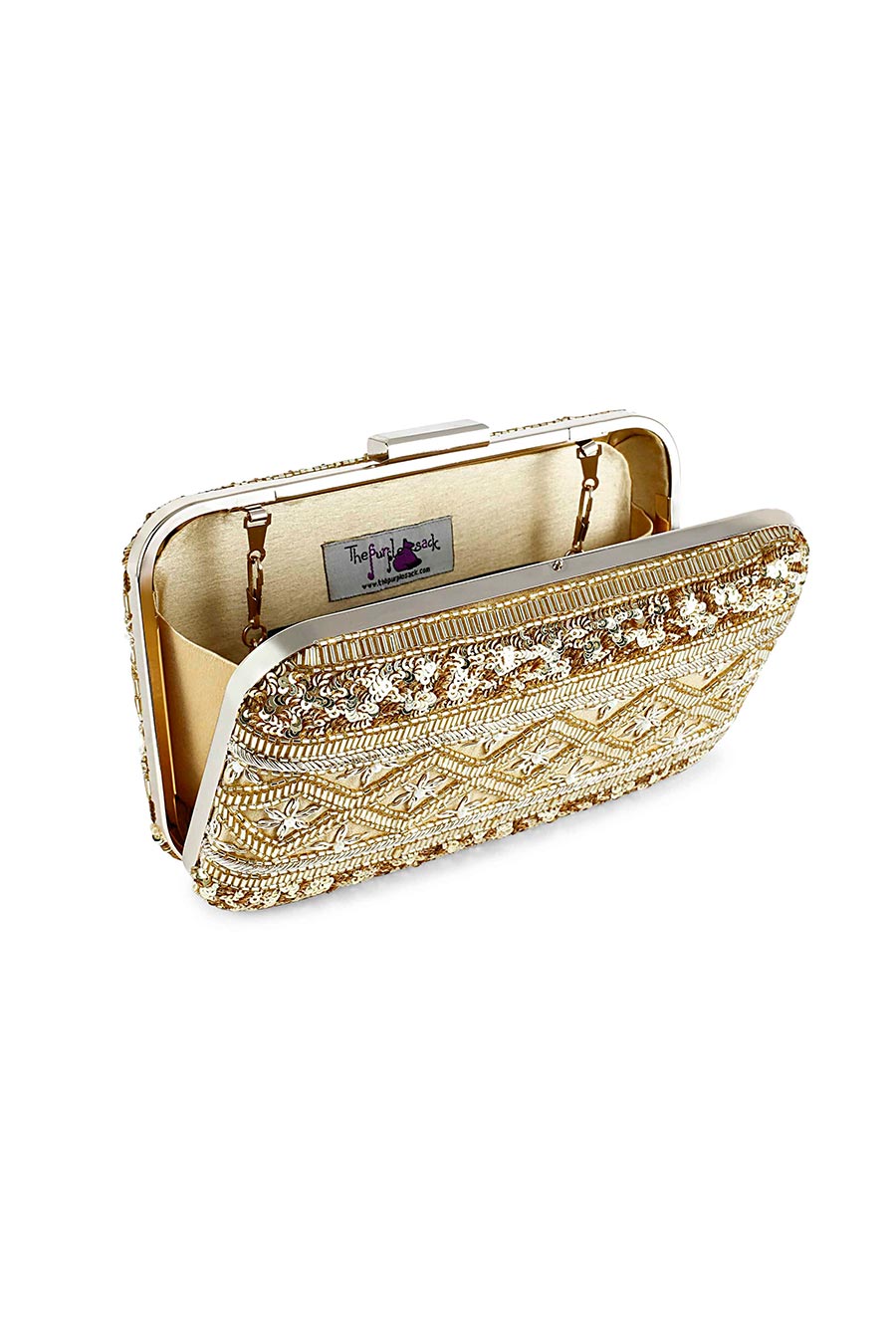 Gold Hand-Embroidered Box Clutch