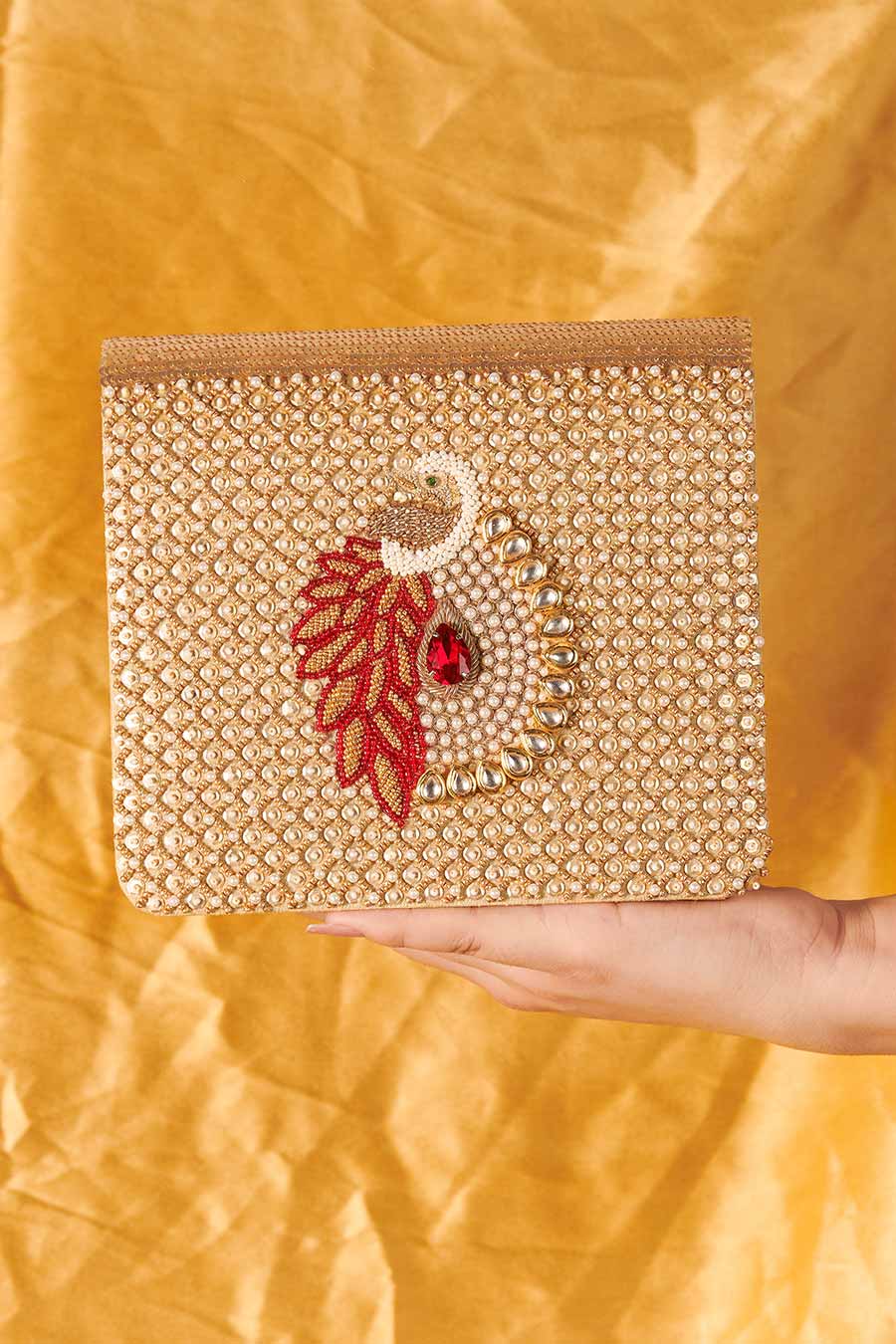 Gold Mayuraa Hand-Embroidered Clutch