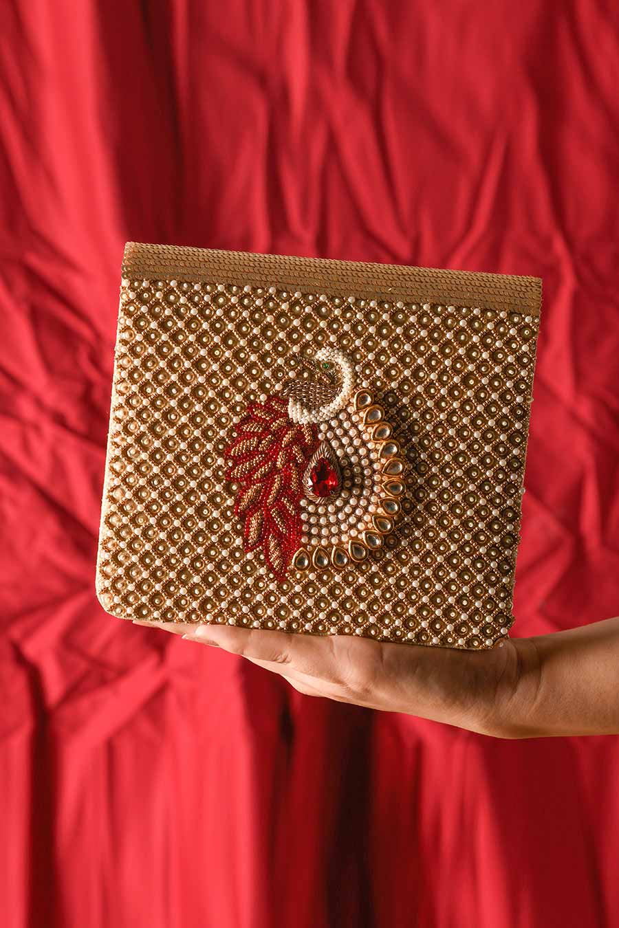 Gold Mayuraa Hand-Embroidered Clutch