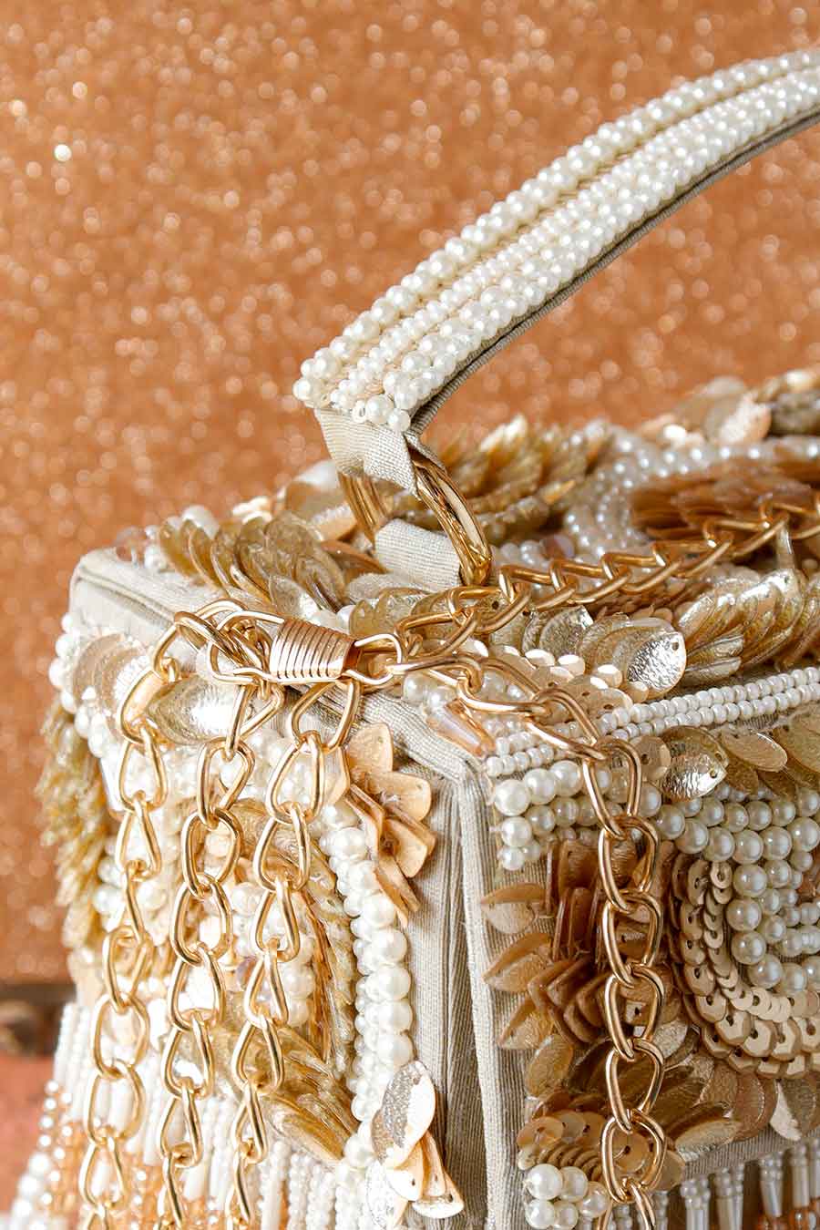 White & Gold Alexxa Hand-Embroidered Clutch