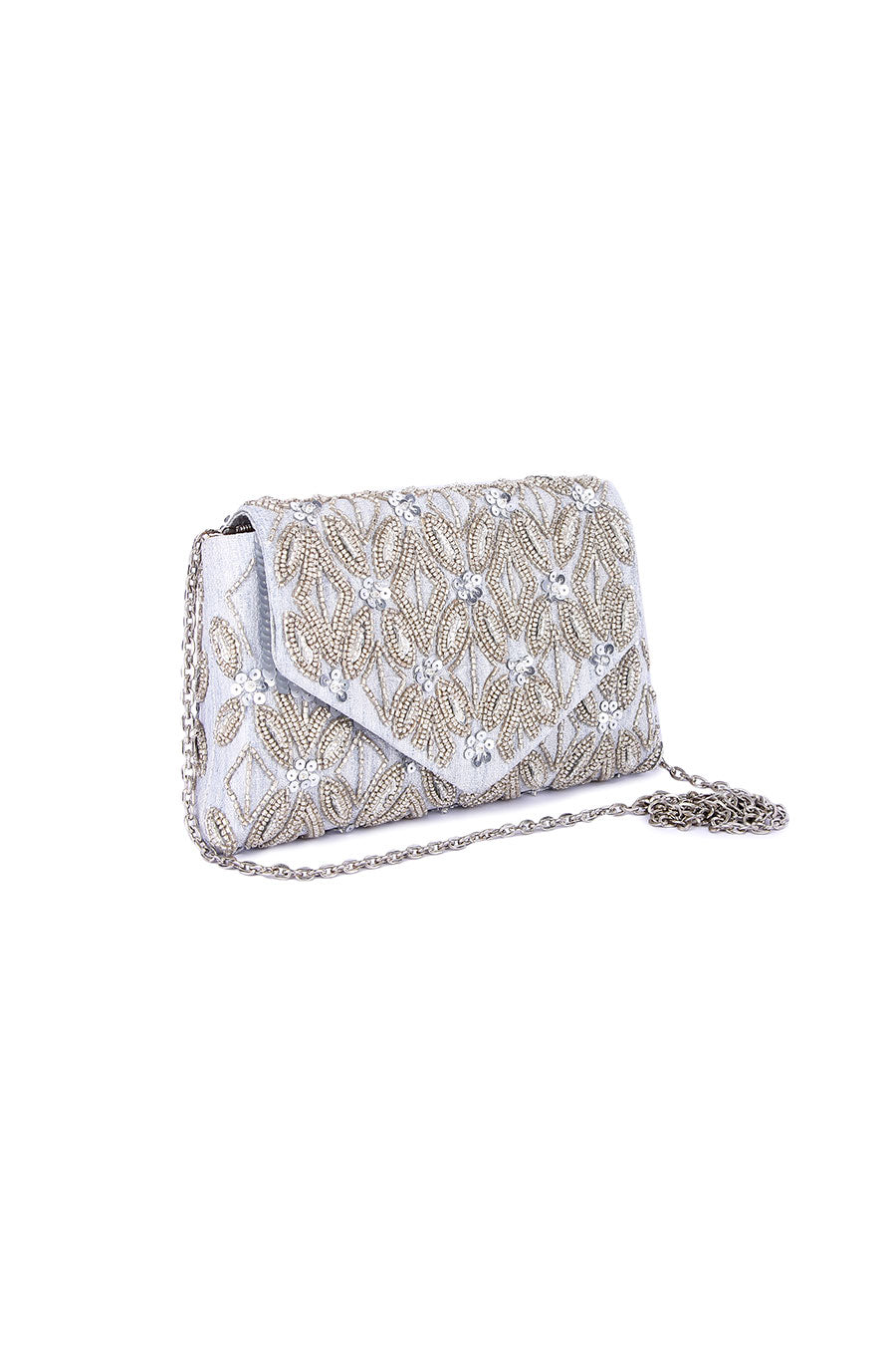 Silver Shyna Hand-Embroidered Clutch