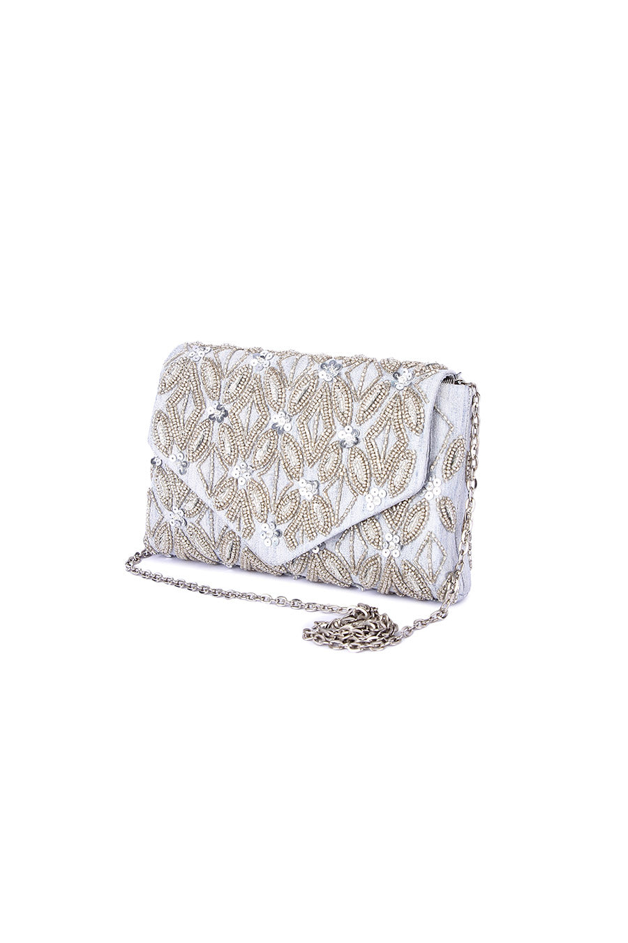 Silver Shyna Hand-Embroidered Clutch