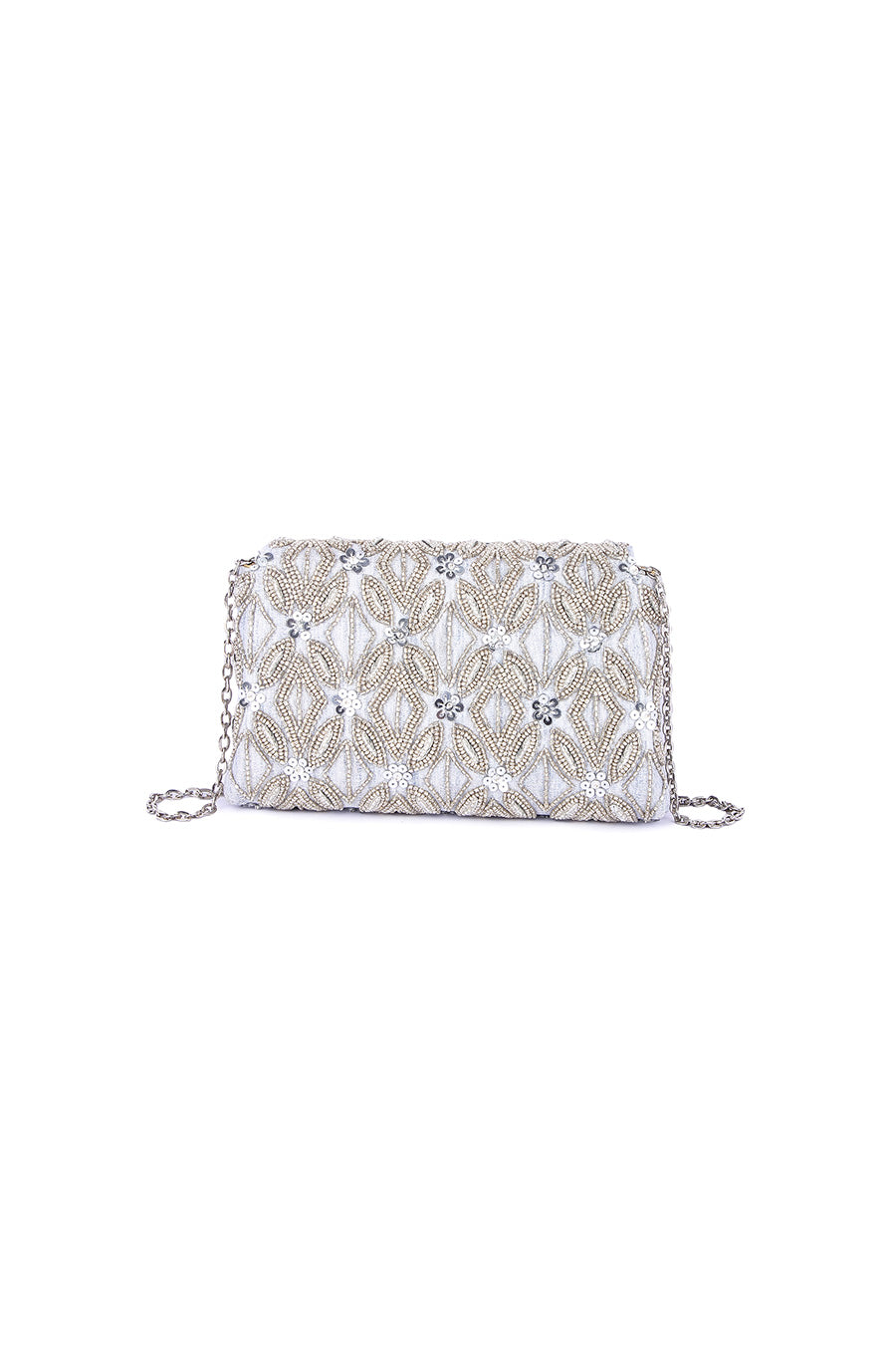 Silver Shyna Hand-Embroidered Clutch