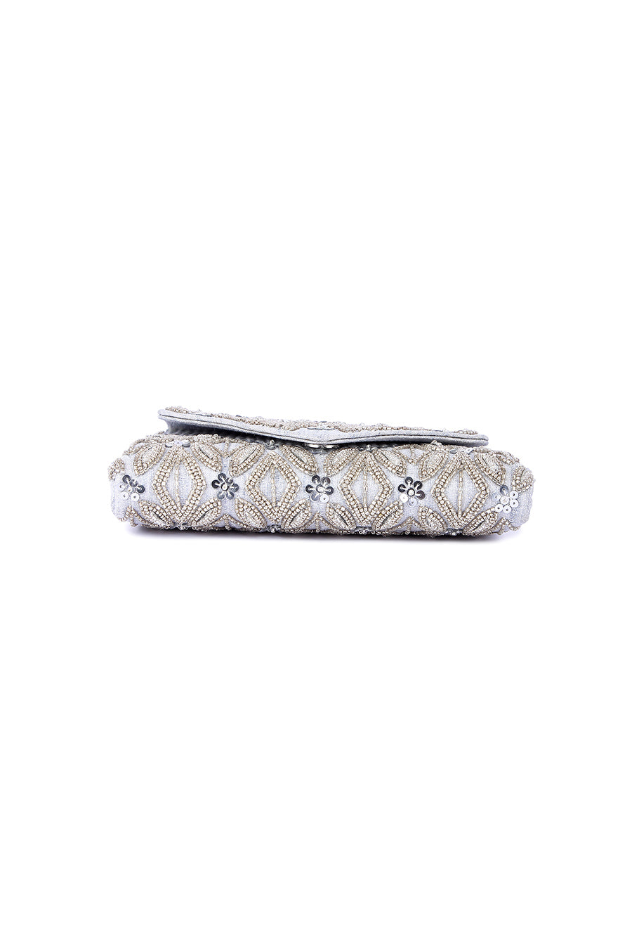 Silver Shyna Hand-Embroidered Clutch