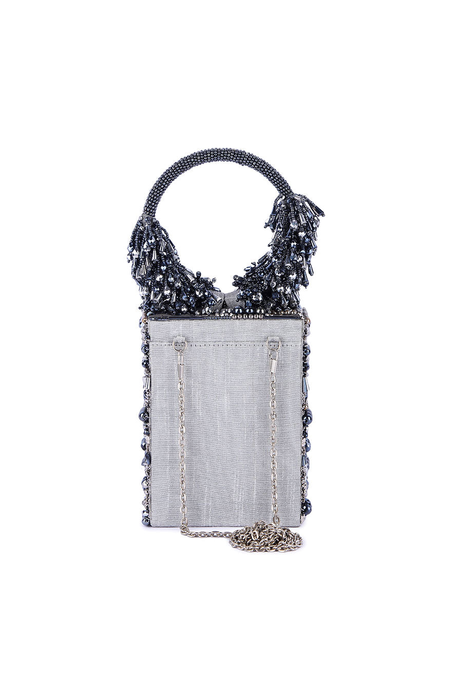 Grey Jhumroo Hand-Embroidered Box Clutch