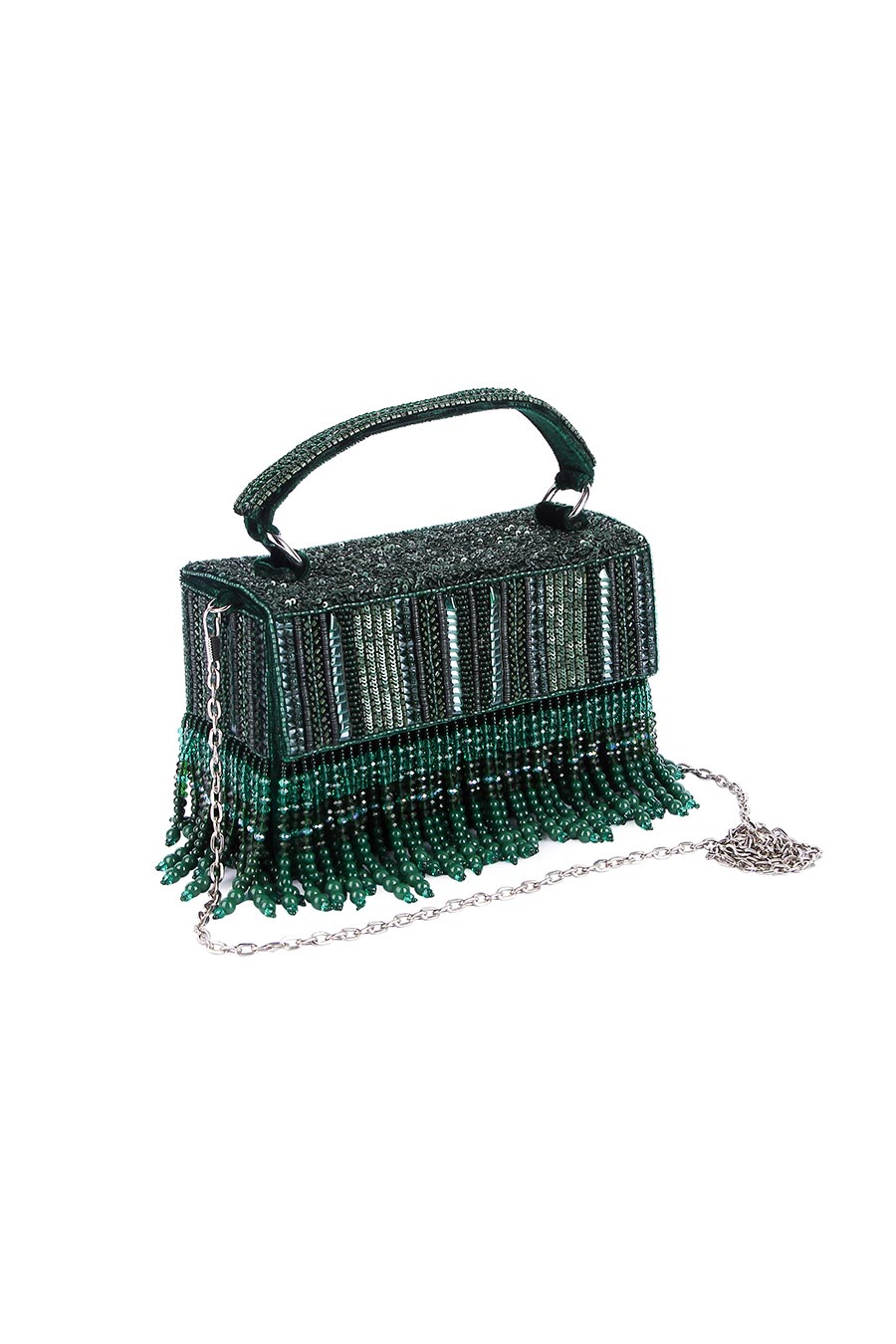 Green Divirina Hand-Embroidered Box Clutch