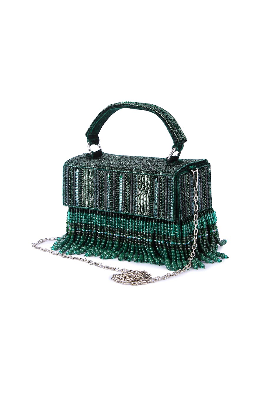 Green Divirina Hand-Embroidered Box Clutch