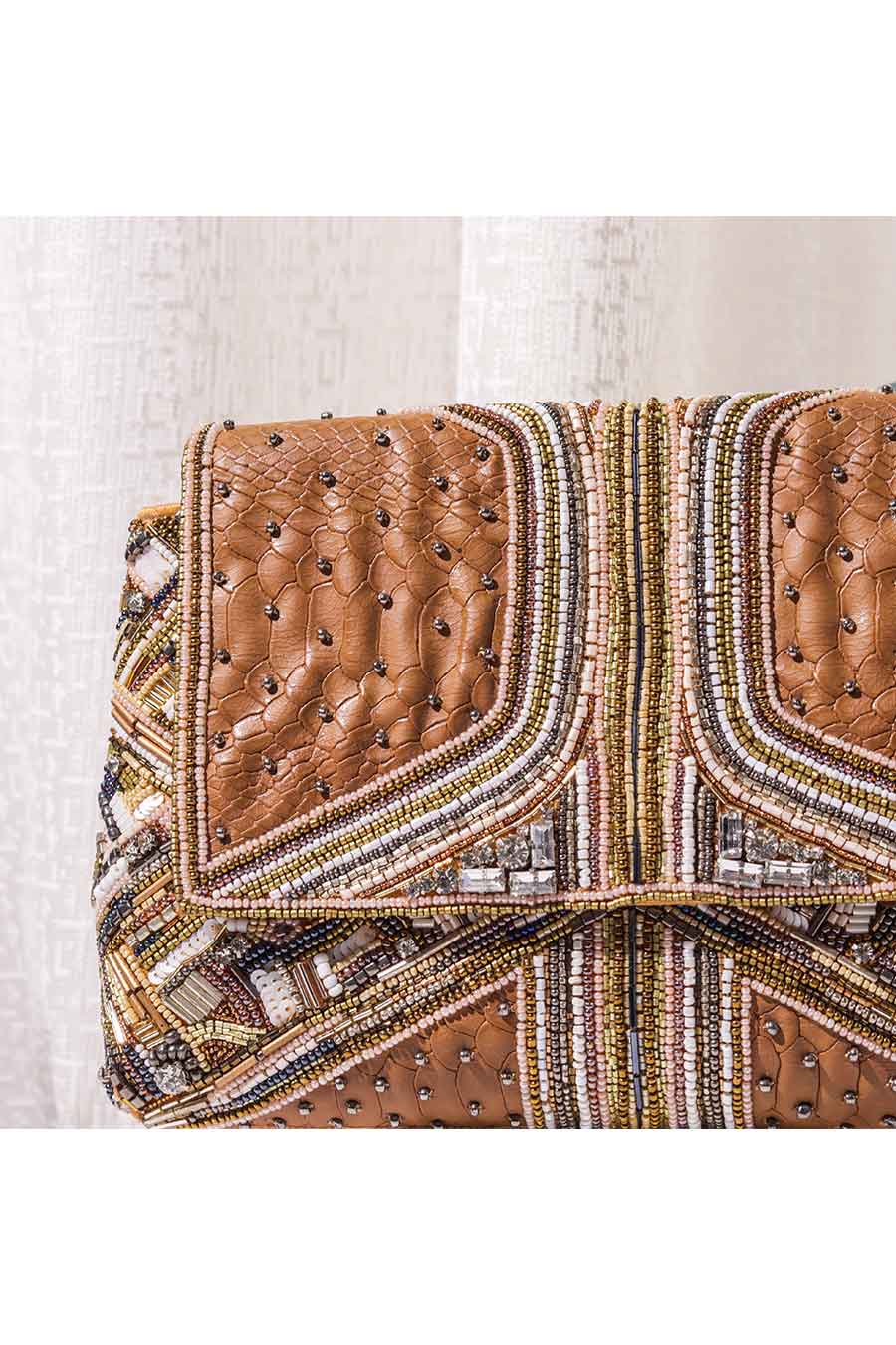 Multicolour Theiya Tan Embroidered Clutch