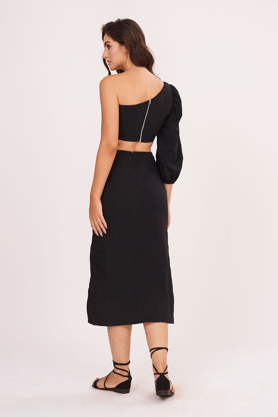 Black One-Shoulder Top & Skirt Co-Ord Set