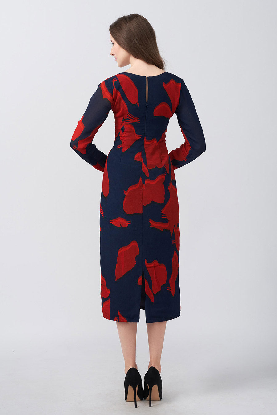 Red & Blue Printed Midi Dress