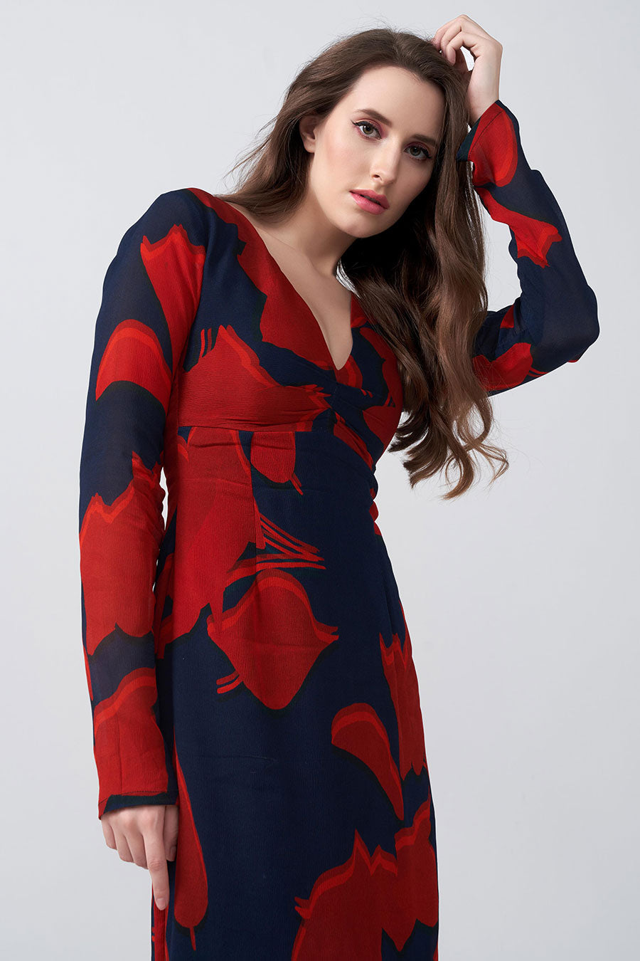 Red & Blue Printed Midi Dress