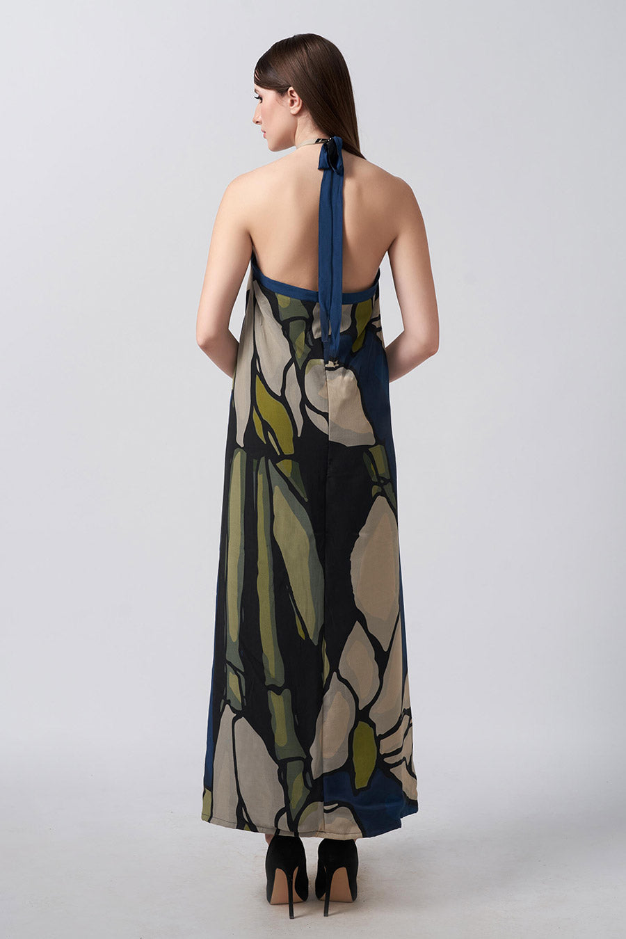 Blue Abstract Printed Long Dress