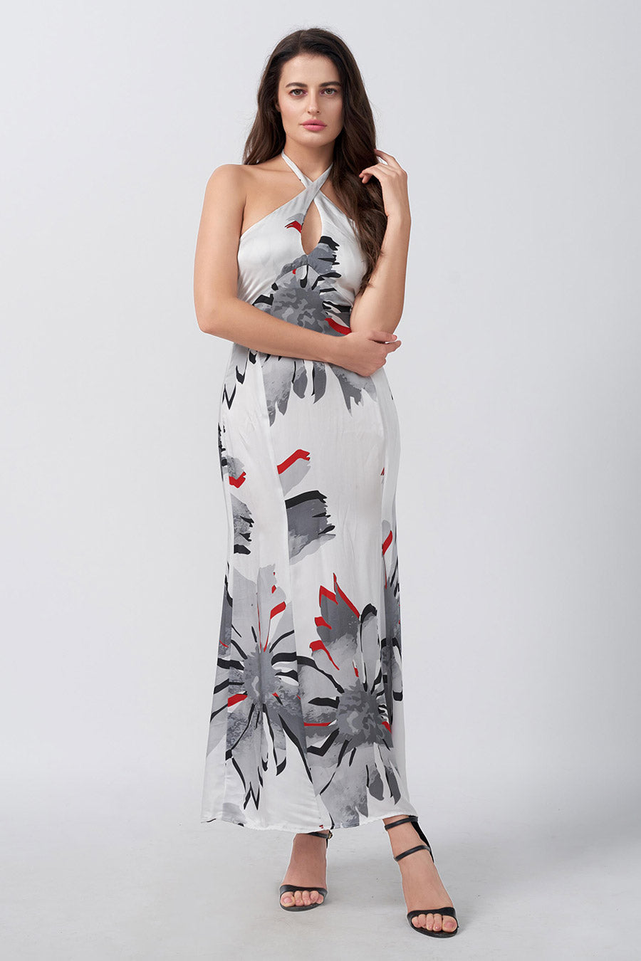 White Floral Printed Long Dress