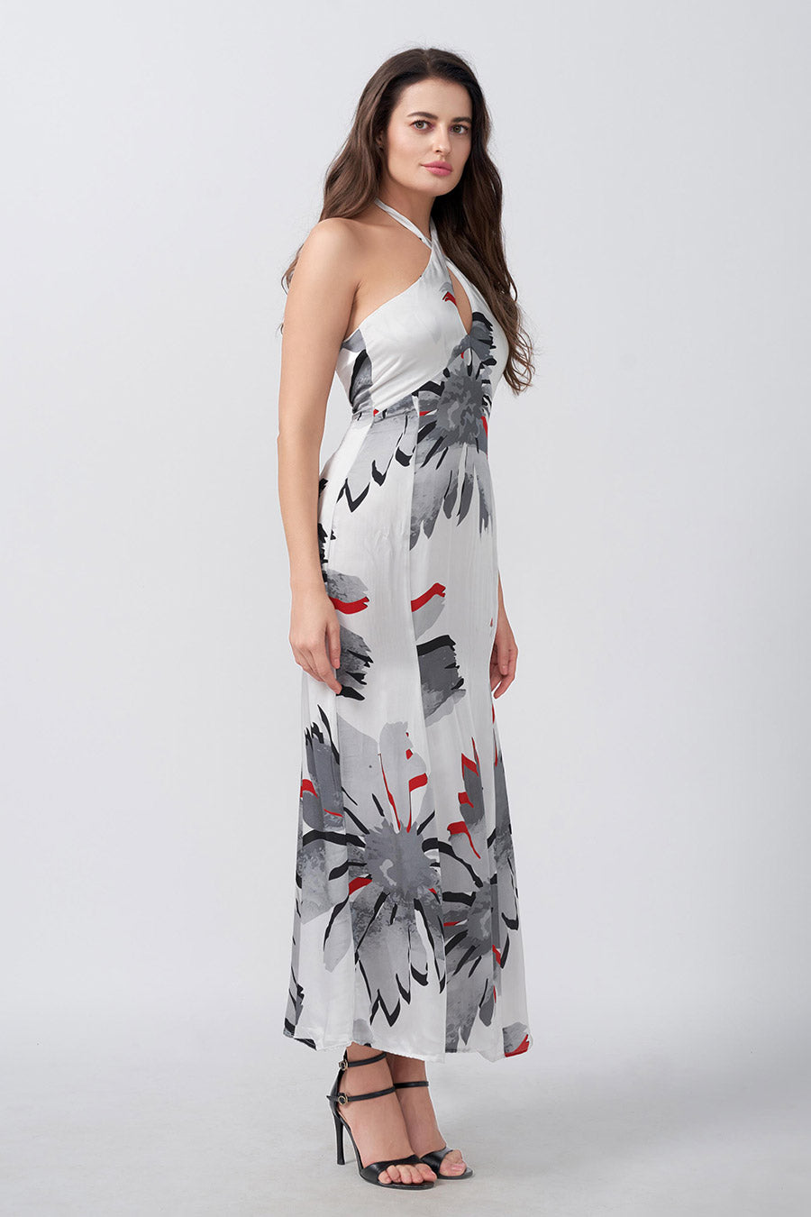 White Floral Printed Long Dress