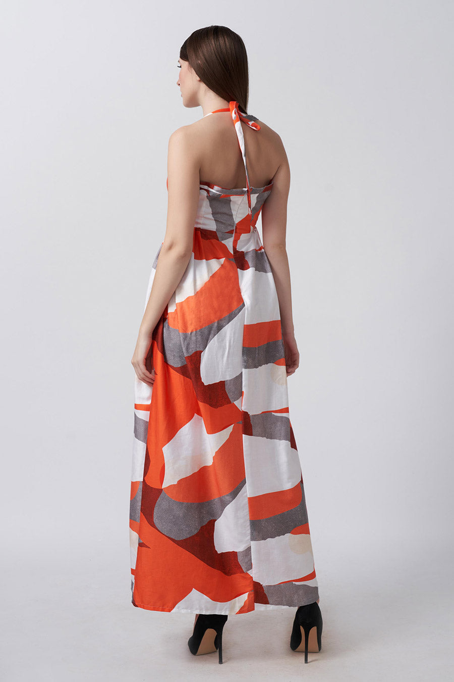 Orange Abstract Printed Long Dress