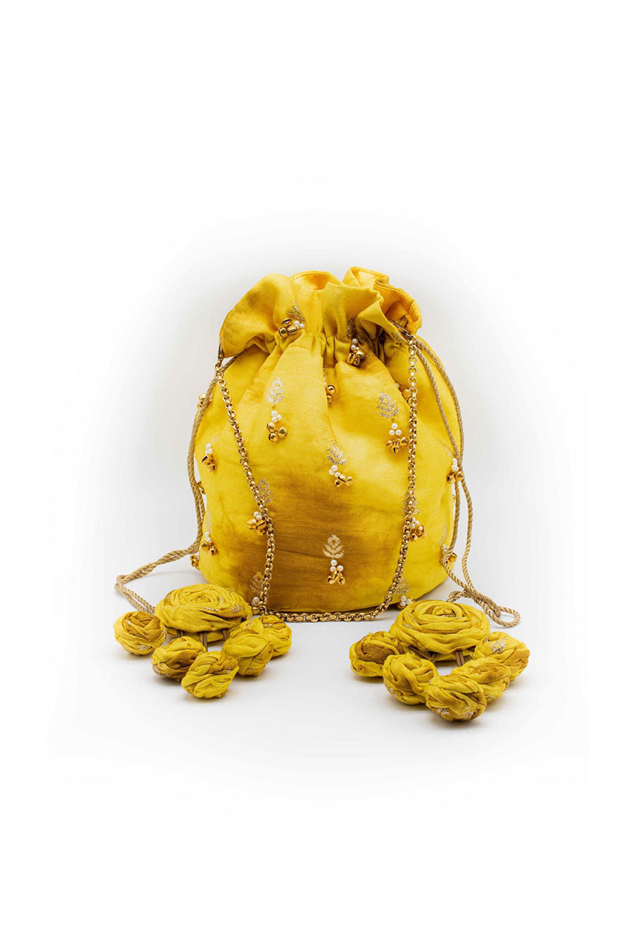 Yellow Sand Shibori Embellished Potli