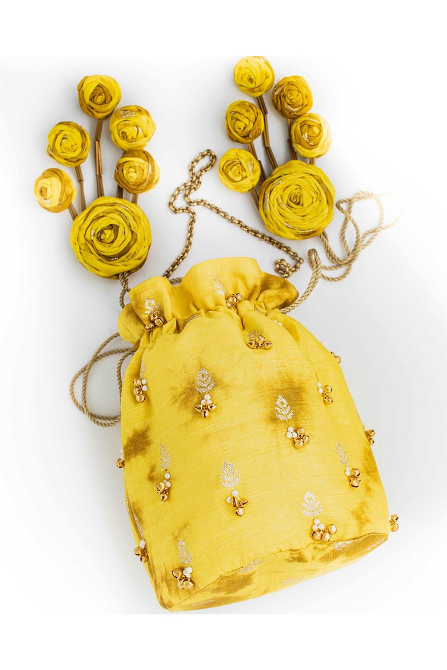 Yellow Sand Shibori Embellished Potli