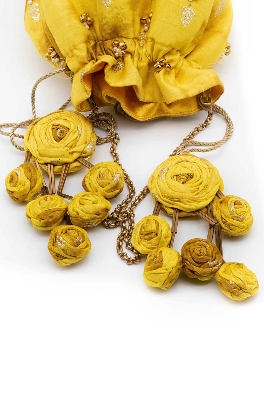 Yellow Sand Shibori Embellished Potli