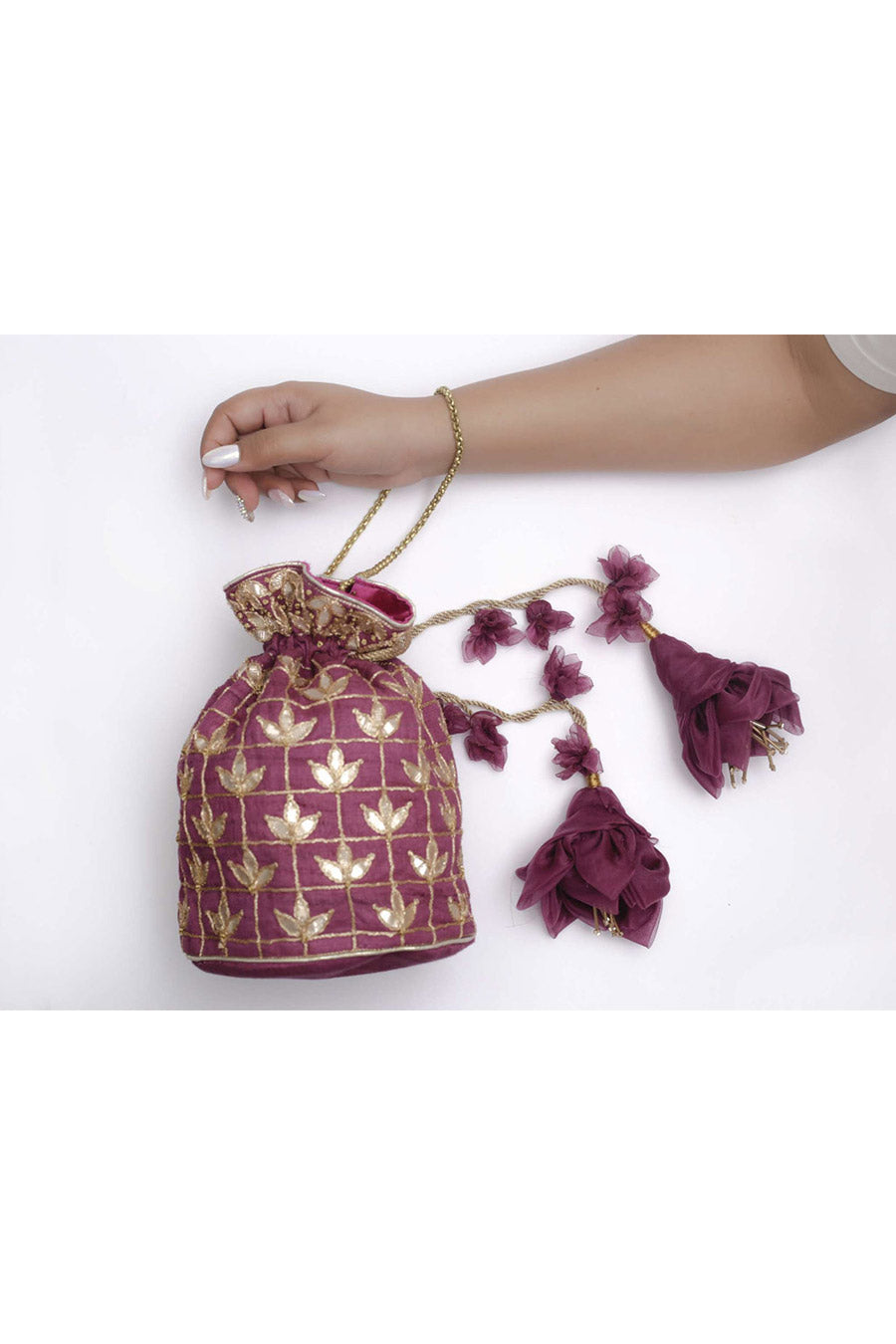 Purple Floral Embroidered Potli