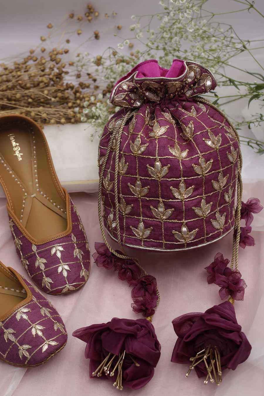 Purple Floral Embroidered Potli