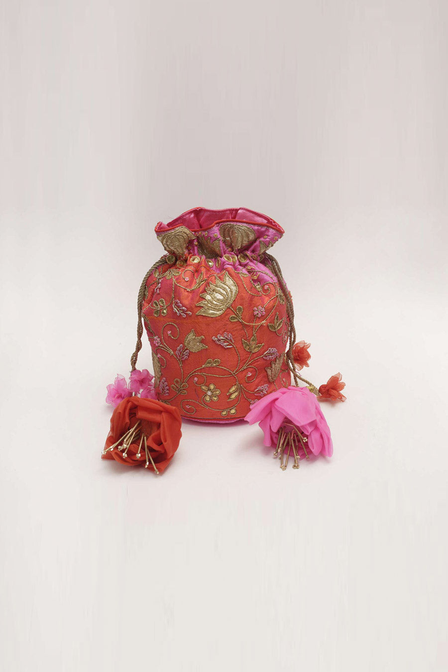 Pink & Orange Turmali Embroidered Potli