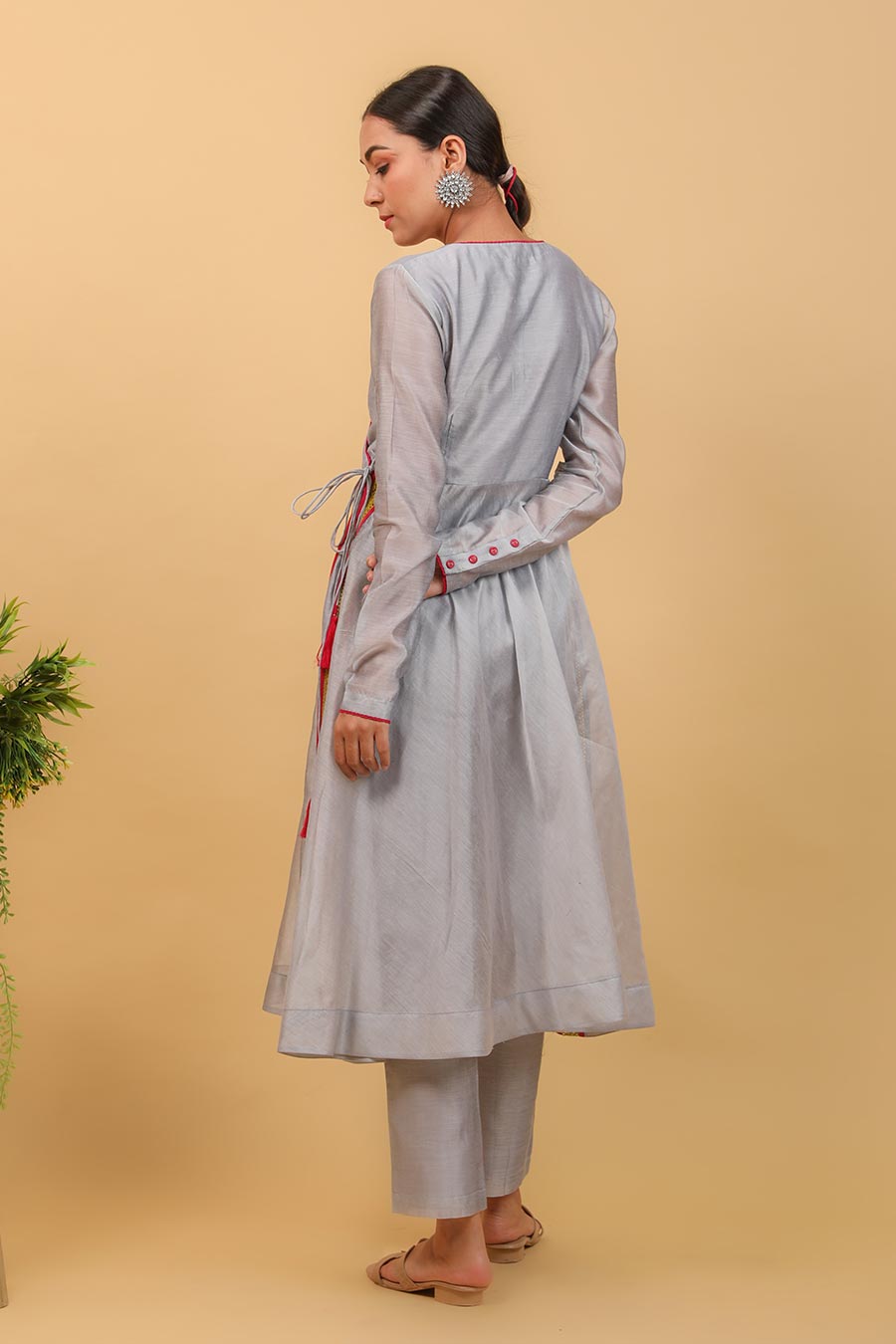 Grey & Pink Anarkali & Pant Set