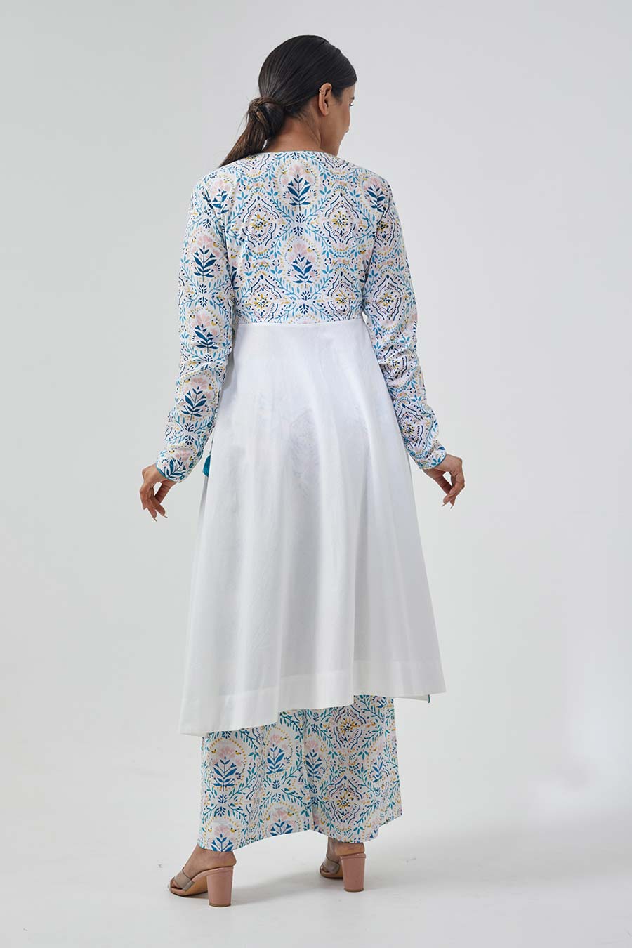 White & Aqua Blue Anarkali Set