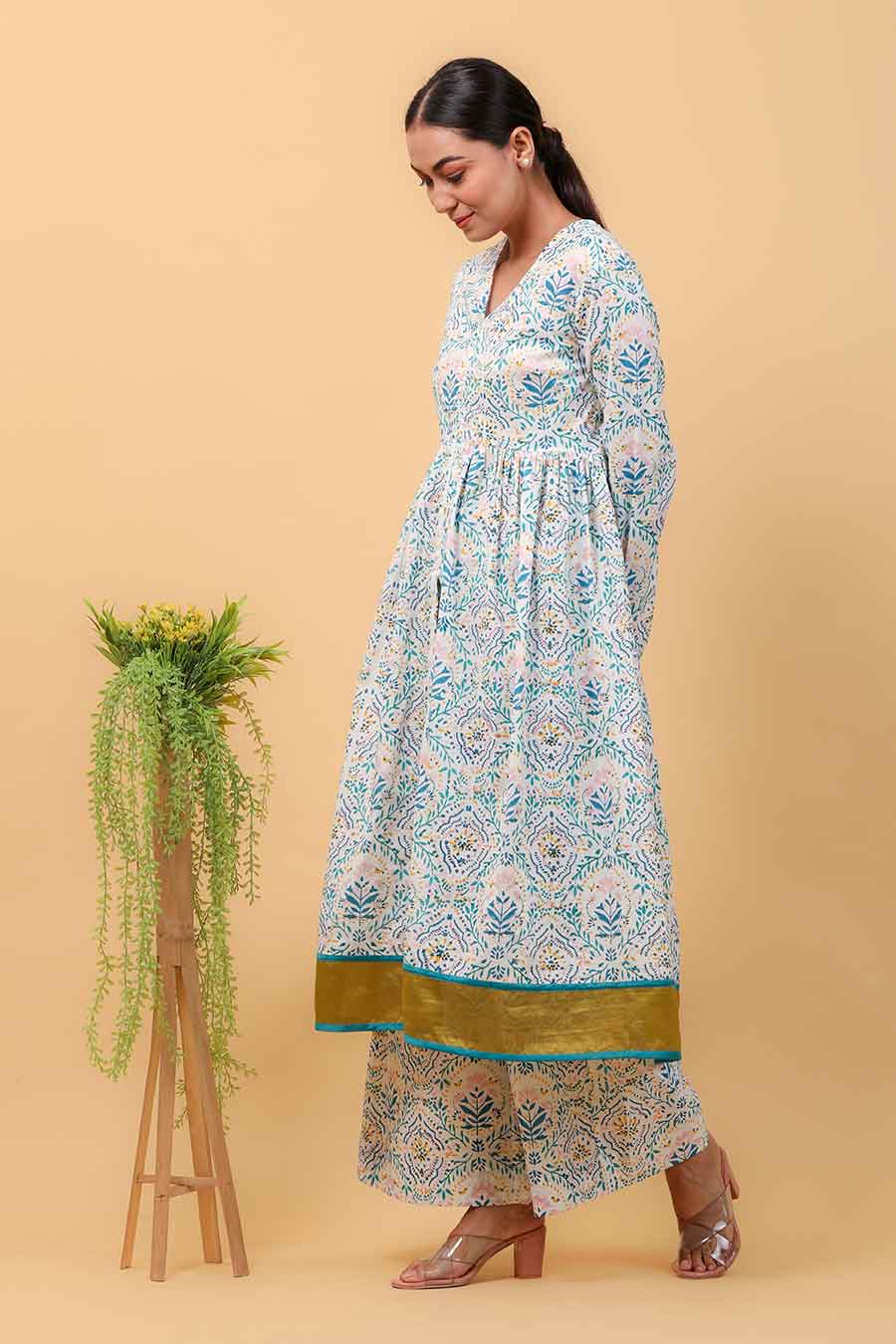 Printed High Slit Anarkali & Palazzo Set