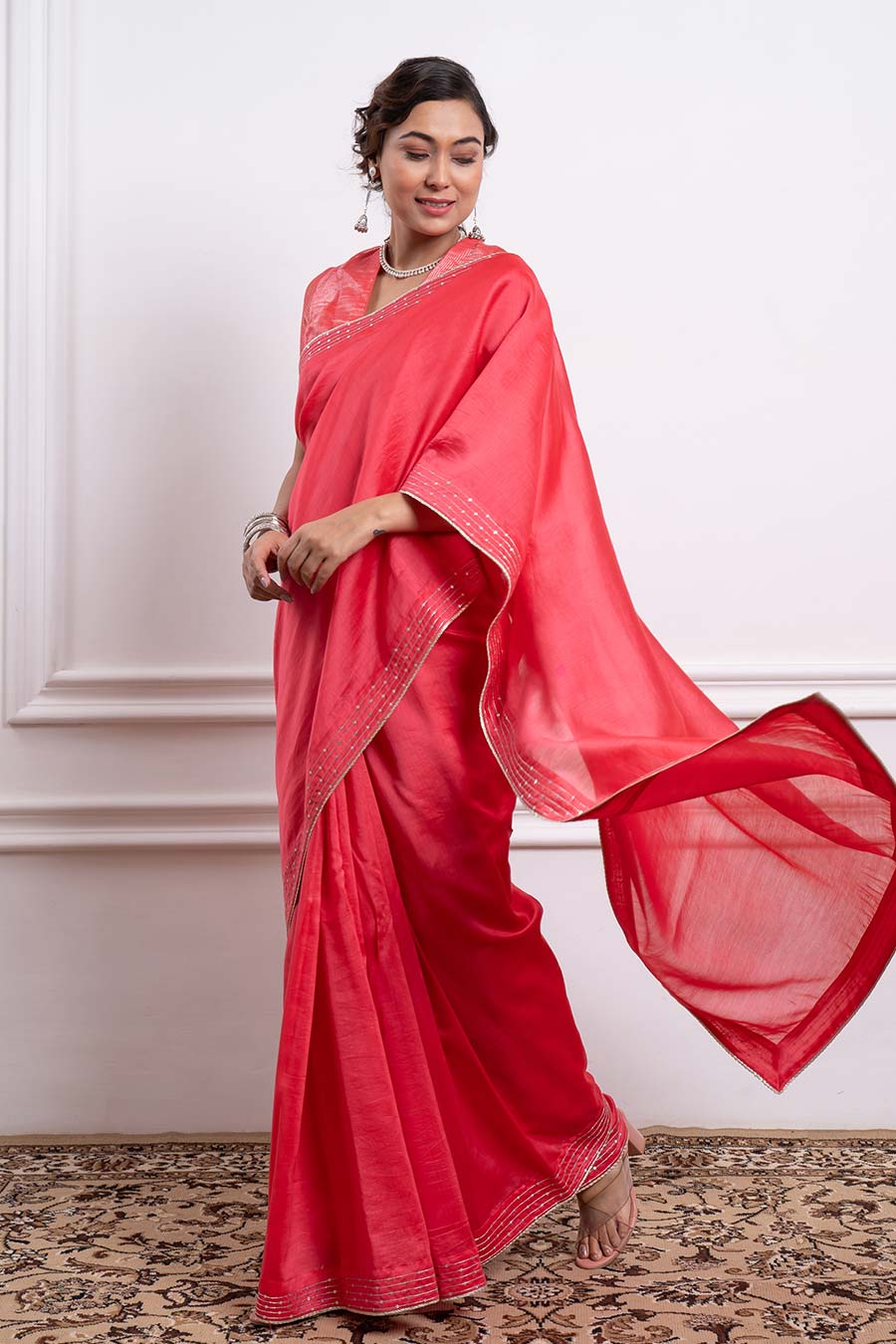 Pink Chanderi Handloom Embroidered Saree