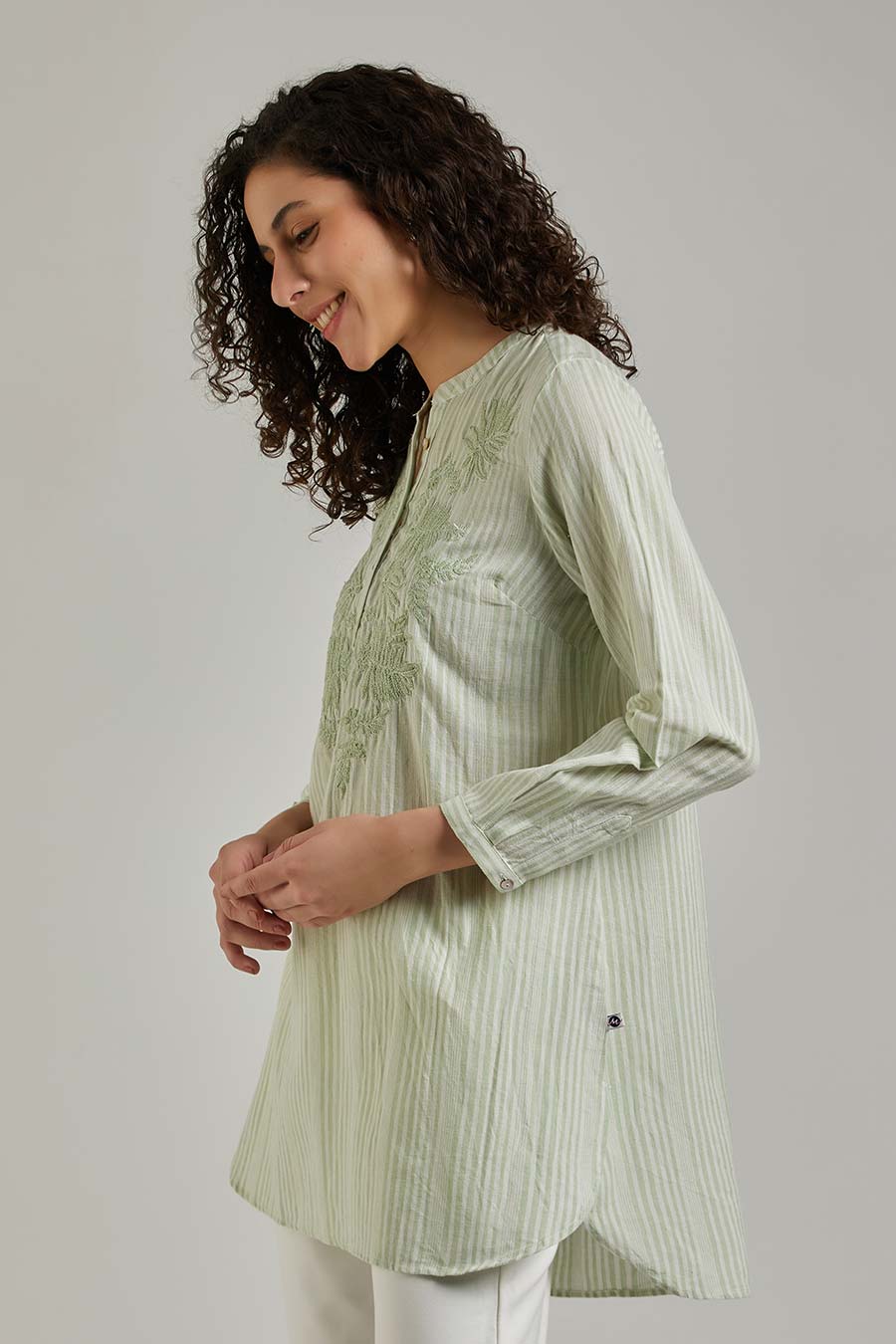 Green Cotton Embroidered Top