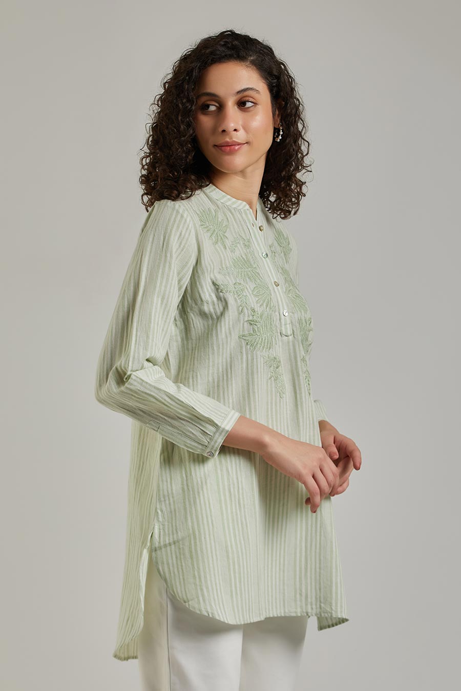 Green Cotton Embroidered Top