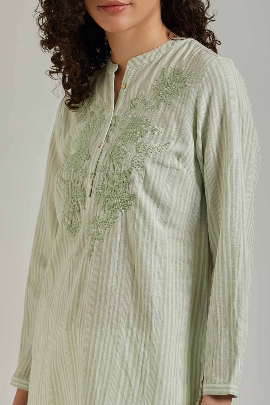 Green Cotton Embroidered Top