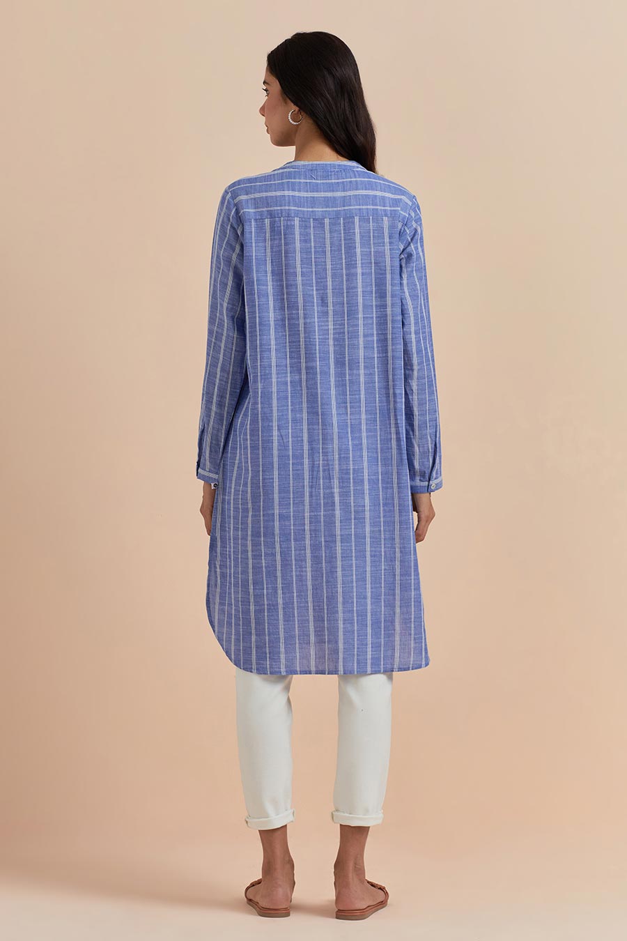 Blue Stripe Embroidered Long Tunic