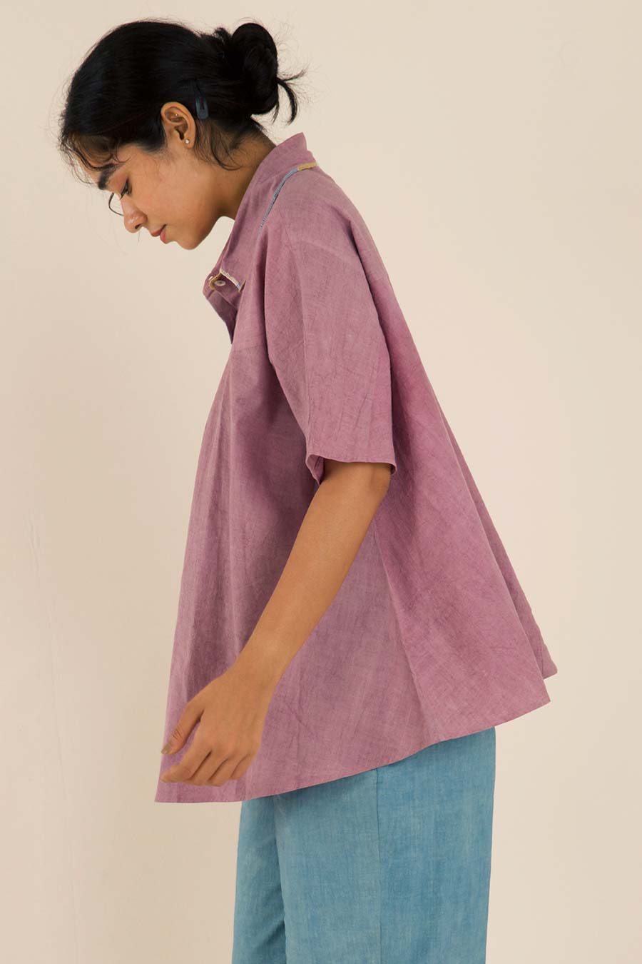 Purple Cotton Hand-Embroidered Shirt