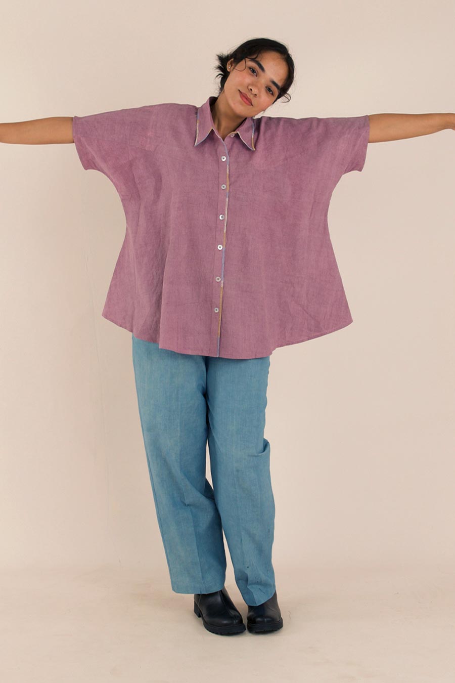 Purple Cotton Hand-Embroidered Shirt