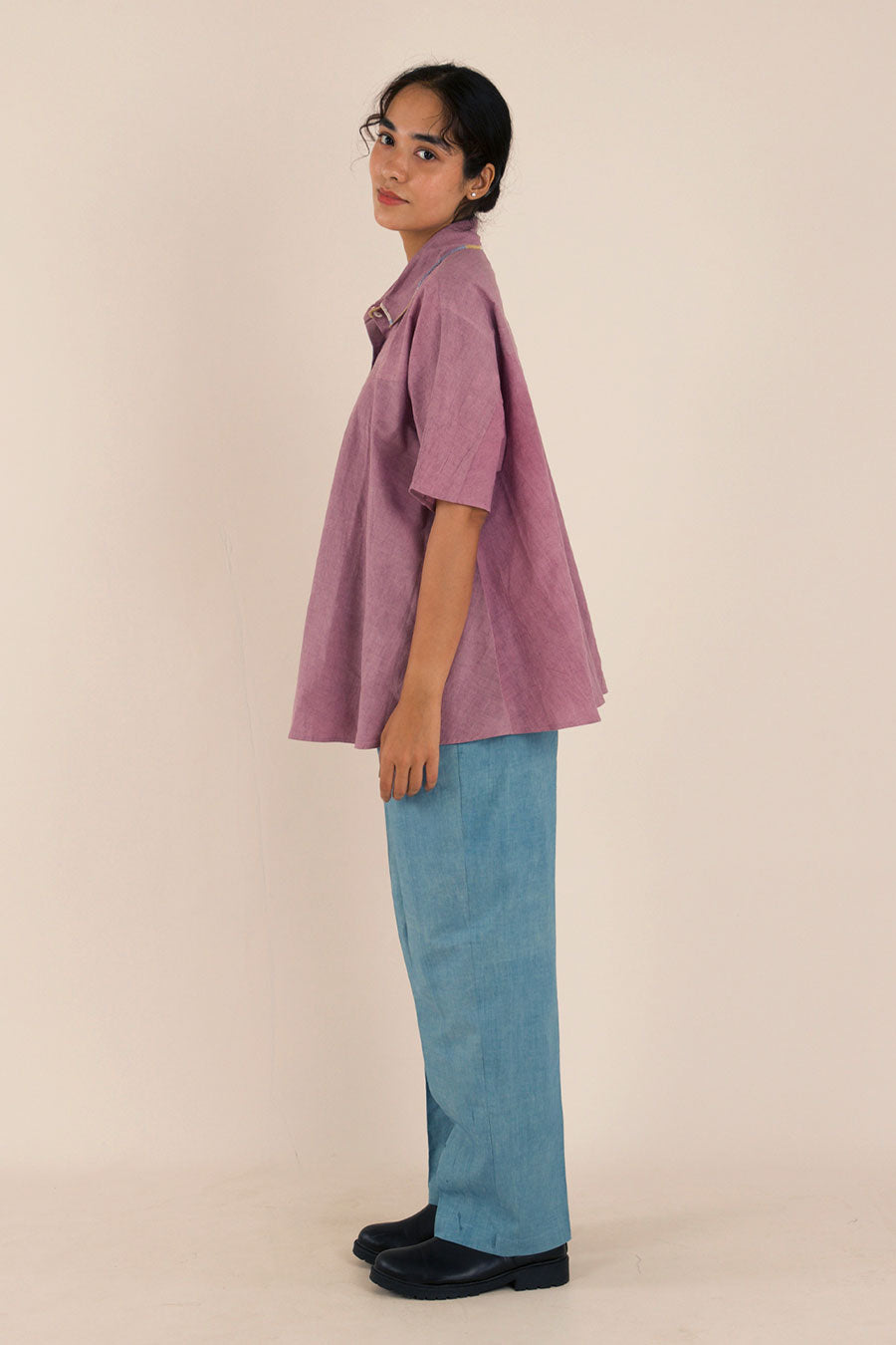 Purple Cotton Hand-Embroidered Shirt